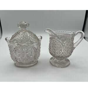 19th Century Pressed WESTMORELAND‎ CROSS CANE MEDALLION Creamer and Sugar Set